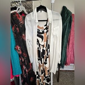 White Sheer Shirt with Abstract Dress